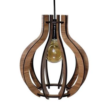 Imagem de Luminária Pendente Madeira Bivolt Sala Quarto Mesa Ilha Balcão Pequim 