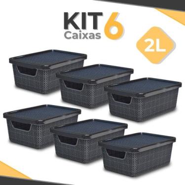 Imagem de Kit 6 Cesto Caixa Organizadora Jutta 2 Litros Preta Pequena P Caixa Te