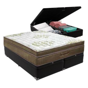 Imagem de Cama Box Baú Bipartido Queen Preto e Colchão Gold Ultragel Molas ensac