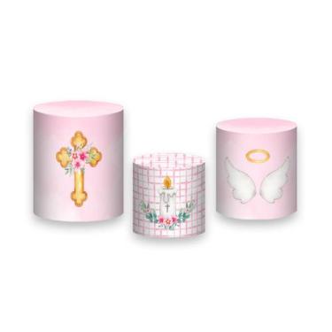 Imagem de Trio de Capas de Cilindro - Batizado Anjinhos Rosa Aquarela 024 - Via 