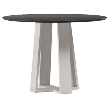 Imagem de Mesa De Jantar 100x100 Cm Isabela Com Vidro Off White Preto - New Ceval