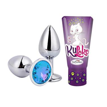 Imagem de Kit plug anal medio + anestesico dessensibilizante anal hot flowers, A