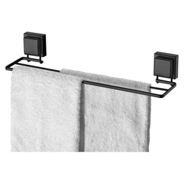 Imagem de Suporte Porta Toalha Toalheiro Duplo 45cm Ventosa Parede Banheiro Pret