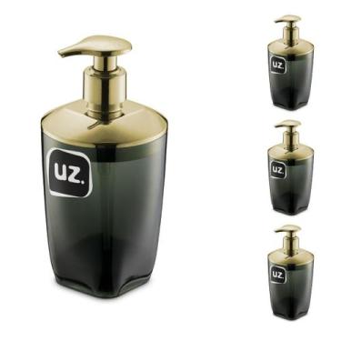 Imagem de Conjunto 4 Porta Sabonete Sabão Liquido Slim Preto com Dourado UZ