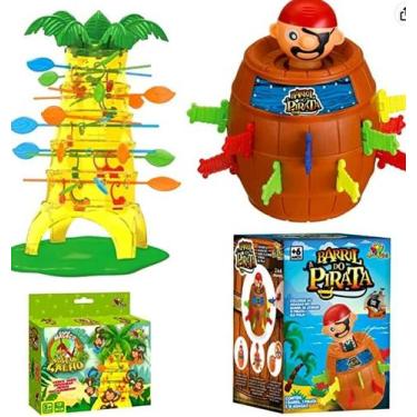 Imagem de Kit Brinquedo 2 Jogos Barril do Pirata + Macaquinho no galho Infantil 