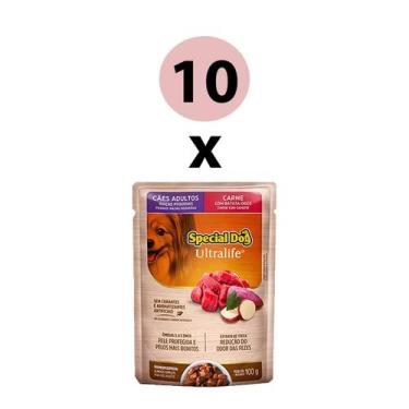 Imagem de KIT 10 Ração Úmida Special Dog Ultralife para Cães Ad Sabor Carne ao M