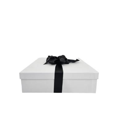 Imagem de Caixa De Presente 35X35X10 Cartonada Branca Laco Preto - Craftimbui