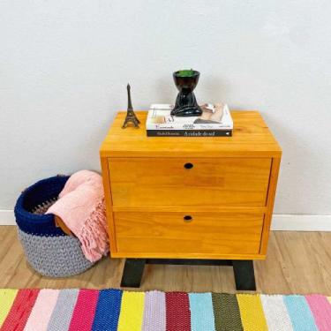 Imagem de Mesa Lateral de Madeira Woods Dual Gaveteiro Carvalho e Preto - ArtFac