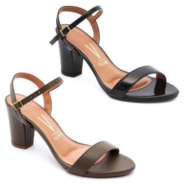 Imagem de Kit 2 Sandália Vizzano Feminina Salto Médio Grosso Original, Oliva com