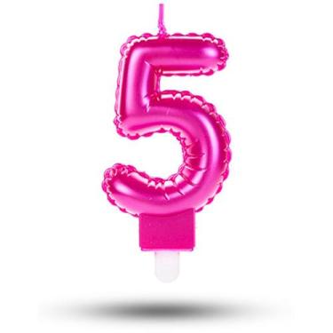 Imagem de Vela balão Número 5 Rosa Decoração Festa aniversário - SILVERPLASTIC