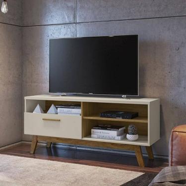 Imagem de Rack Para TV até 50 Polegadas Pés Madeira Retrô Paládio Off White/Cinamomo