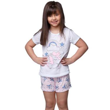 Imagem de Pijama Malha Infantil Feminino Estampa Unicórnio - WLS Modas, Branco, 
