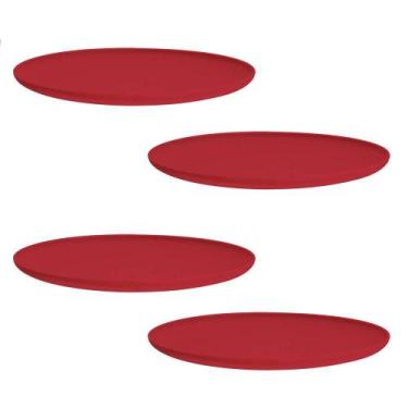 Imagem de Jogo de Prato Raso de Sobremesa de Plástico Grande Vermelho 26cm 4 Pcs