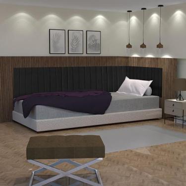 Imagem de Conjunto de cabeceira solteiro painel estofado suspenso lateral EM L f