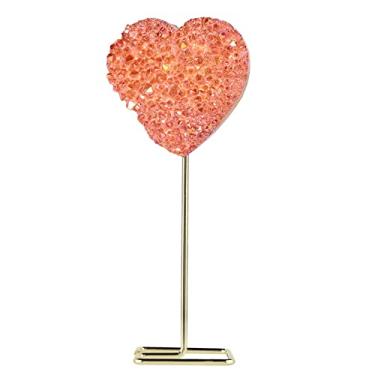 Imagem de Amogeeli Conjunto de cristal de rocha revestido de titânio em forma de coração com suporte de metal de aço inoxidável, decoração de amostra de pedra de cristal de coração de amor para casa e