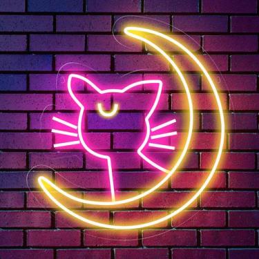 Imagem de Painel Neon Luna Gata Lua Anime Desenho Decoração - OntheLight