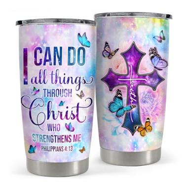 Imagem de Caneca de viagem com isolamento de aço inoxidável Christian Tumbler de 590 ml, para mulheres, meninas, versículo bíblico, presentes religiosos para aniversário, Natal