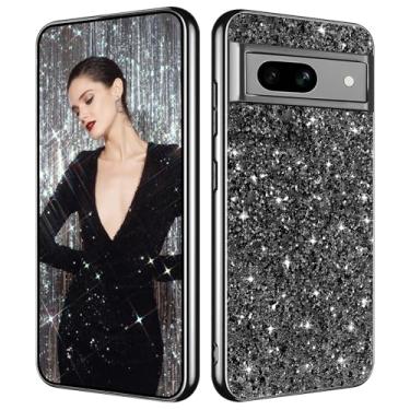 Imagem de Capa com glitter para celular Google Pixel 8A para mulheres e meninas, capa protetora fina ultrafina fosca à prova de choque para Google Pixel 8A 5G 15.5 cm capa de cristal brilhante (preto)