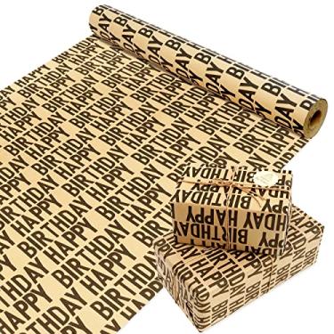 Imagem de Conjunto de papel de embrulho de aniversário, rolo jumbo de papel de embrulho kraft preto, etiquetas de papel de embrulho de presente e corda de papel, papel de embrulho dourado para meninos homens mulheres meninas ocasiões de aniversário, (70 m²), preto