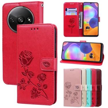 Imagem de Dinglijia Capa carteira para Redmi A3, capa clássica de couro PU, com alça de pulso e compartimentos para cartões de dinheiro, coldre para telefone para Redmi A3, MG, vermelho