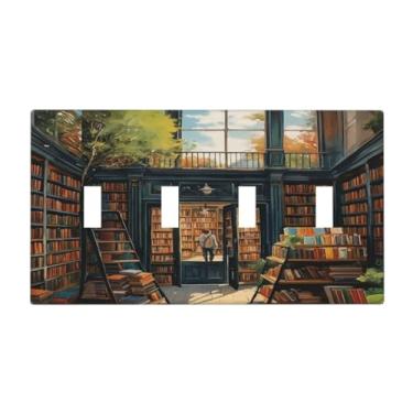 Imagem de WUYOCHA Biblioteca com muitos livros, capas para interruptores de luz, interruptor quádruplo, placa de parede de 4 grupos, placa decorativa para casa de fazenda, casa de banho, sala de estar,