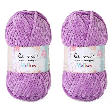 Imagem de 2 fios de chenille de veludo macio Skein La Mia para roupas de bebê, cobertores e acessórios, 100% poliéster, 100 g (3,5 oz) / 115 m (125 jardas), super volumoso, roxo - 941