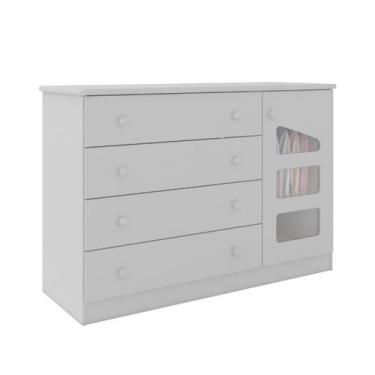 Imagem de Cômoda Organizadora 4 Gavetas 1 Porta Com Detalhe e Cabideiro Infantil