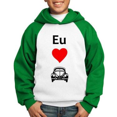 Imagem de Moletom Infantil Eu amo fusca - Foca na Moda, Branco, Verde, 10