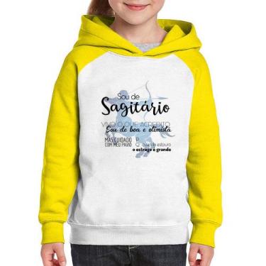 Imagem de Moletom Infantil Sou de Sagitário - Foca na Moda, Branco, Amarelo, 2