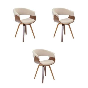 Imagem de Kit 3 Cadeiras Jantar Betina Creme Linho Madeira - Rivatti