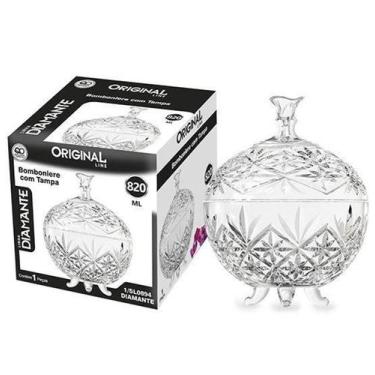 Imagem de Bomboniere De Vidro Relevo Diamante Com Pe E Tampa 820ml 20x - Oem