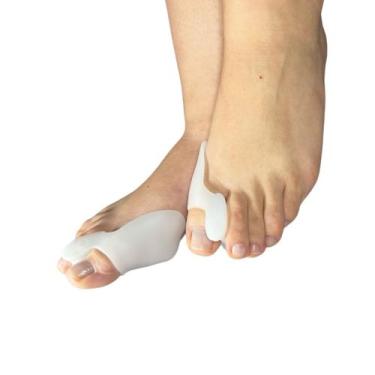 Imagem de Par Corretor Protetor Dedão Joanete Silicone Halux Pés Cor Branco Tama
