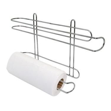 Imagem de Suporte Multiuso Papel Toalha Duplo Parede Cromado Porta Rolos Pvc Alu