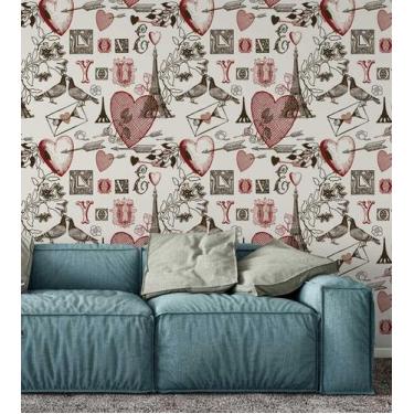 Imagem de Papel De Parede Paris Com Torre Eiffel E Corações - PAPEL E PAREDE ADE