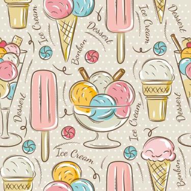 Imagem de Papel de Parede Decorativo Temático Tipos de Sorvetes em Fundo Bege - 