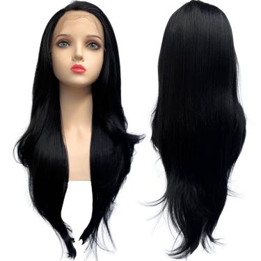 Imagem de Peruca front lace HD orgânica preto lisa repicada 1B