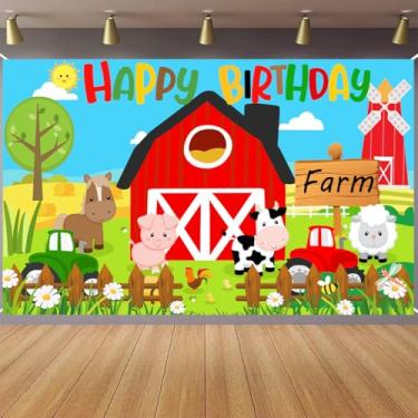 Imagem de Wenioerz Pano de fundo para decoração de festa com tema de fazenda, faixa de festa de fazenda, suprimentos para crianças, tema de fazenda, aniversário, decoração de fotos, suprimentos de 1,5 x 3 m