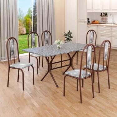 Imagem de Conjunto Sala de Jantar Mesa Retangular 140x75cm Tampo Granito Ocre 6 