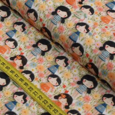 Imagem de Tecido Estampado Para Patchwork - Meninas Bordadas 3 (0,50x1,40) - Fab