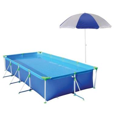 Imagem de Piscina 6200 Litros Mor + Guarda Sol Azul e Branco 1,50m Kit