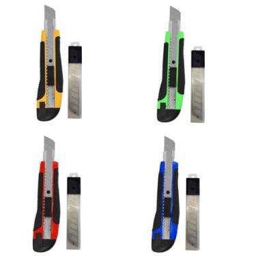Imagem de Estilete Profissional Emborrachado Com Trava 4 Laminas 18mm - Cutter