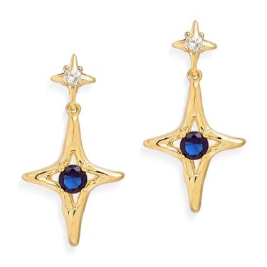 Imagem de Sonateomber Brincos de pingente de gota de estrela dourada para mulheres, pedra do mês de nascimento com strass brilhante, estrelas de quatro pontas, brincos pendurados, brincos de formatura, moda,