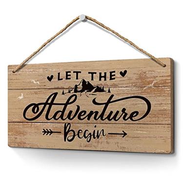Imagem de Heuhuww Let The Adventure Begin Sign 6”X12”, Decoração de Quarto Infantil de Berçário, Placas de Aventura para Decoração de Cabine de Acampamento, Presentes para Chá de Bebê, Forma (Pequeno, Marrom)