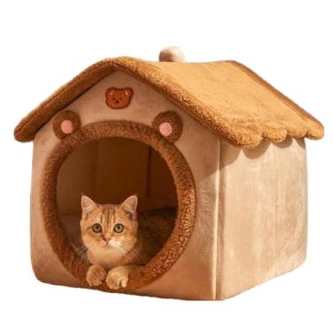 Imagem de Sothuba Caverna para cama de gato, cama de gato em forma de urso fofo para gatos internos, barraca para gatos com almofada removível, caverna de condomínio para gatos, filhotes e cães pequenos (46 x