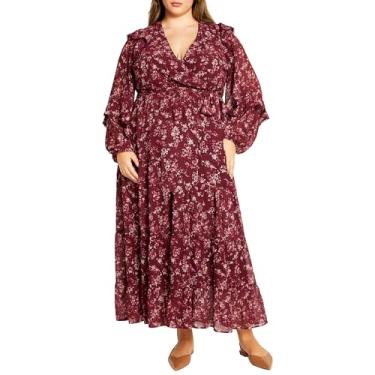 Imagem de City Chic Vestido longo de chiffon LILA Plus Size em adorno floral, Adorno floral, 60-62