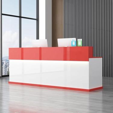 Imagem de Mesa de recepção com balcão, recepção frontal grande, balcão de recepção de escritório com gavetas bloqueáveis, mesa de balcão de caixa de varejo em pé, branca 5,62 x 59,9 cm x 99,8 cm