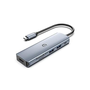 Imagem de Hub USB C 6 em 1, adaptador USB C de monitor duplo, estação de ancoragem USB C para laptop com 4K HDMI, 100W PD, USB 3.0, SD/TF, hub multiportas para outros dispositivos tipo C
