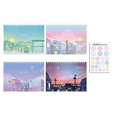 Imagem de Caderno de desenho em espiral brilhante com adesivo de etiqueta, pacote com 4, 75 folhas, 14,7 x 20,3 cm, papel de desenho de qualidade premium de 130 g/m², capa dura, conjunto de notas de esboço em