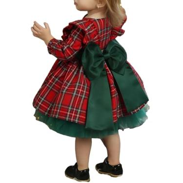 Imagem de Vestido de Natal para meninas para bebês e meninas combinando roupas de Natal xadrez tule tutu skrit roupas de Natal crianças, Vestido de Natal com laço verde, 4-5 Anos