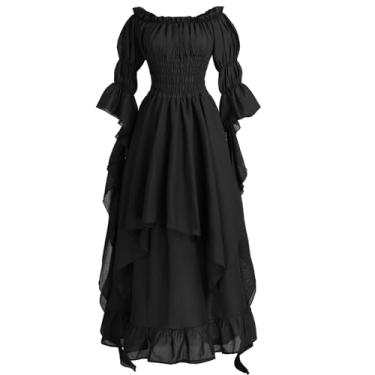 Imagem de NSPSTT Vestido vitoriano, fantasia renascentista, feminino, gótico, bruxa, vestido de casamento medieval, Preto, Small/Medium